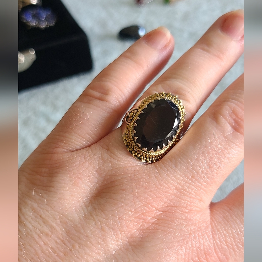 Vintage-Inspired Sterling Ring with Smoky Quartz